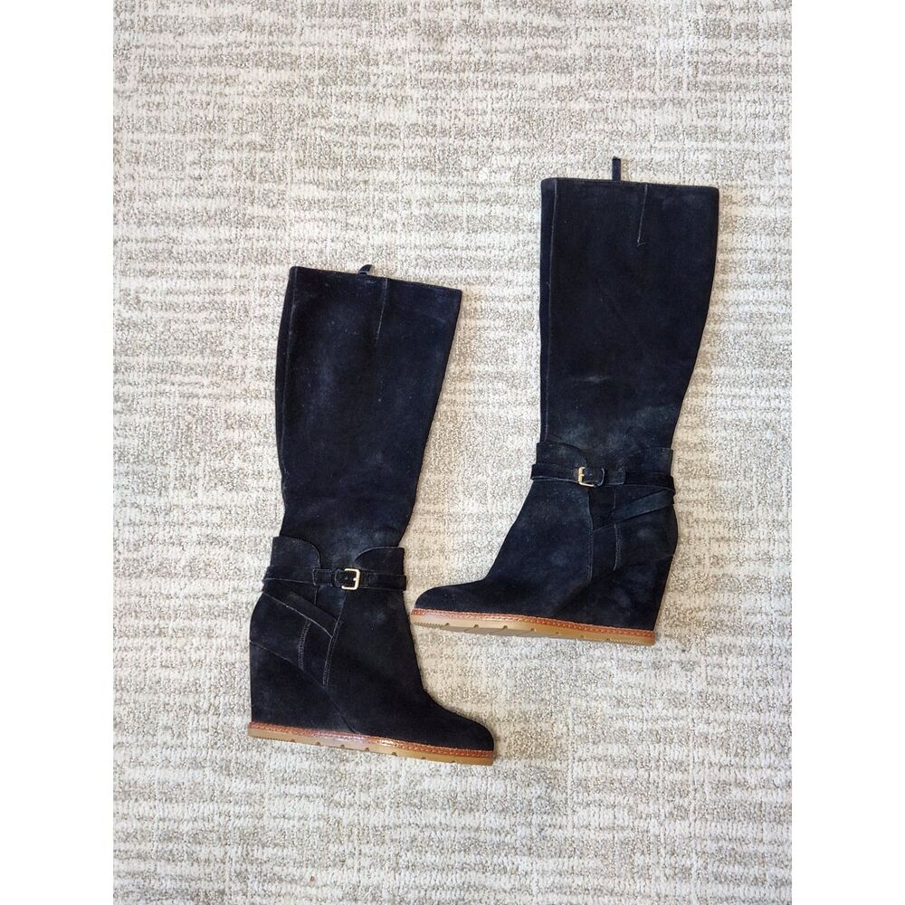 Kate Spade New York Surie Black Wedge Knee High Suede Boots Shoes Size 8.5 NWOT